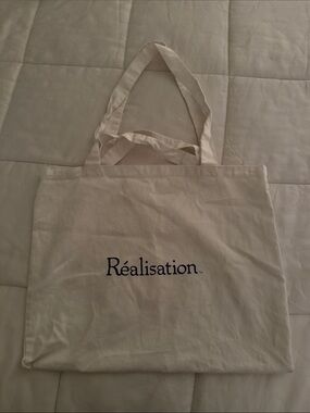 Réalisation Cream Canvas Tote Bag with Navy Logo